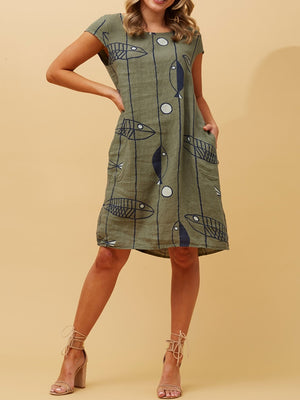 BOTTEGA MODA FISH PRINT LINEN DRESS