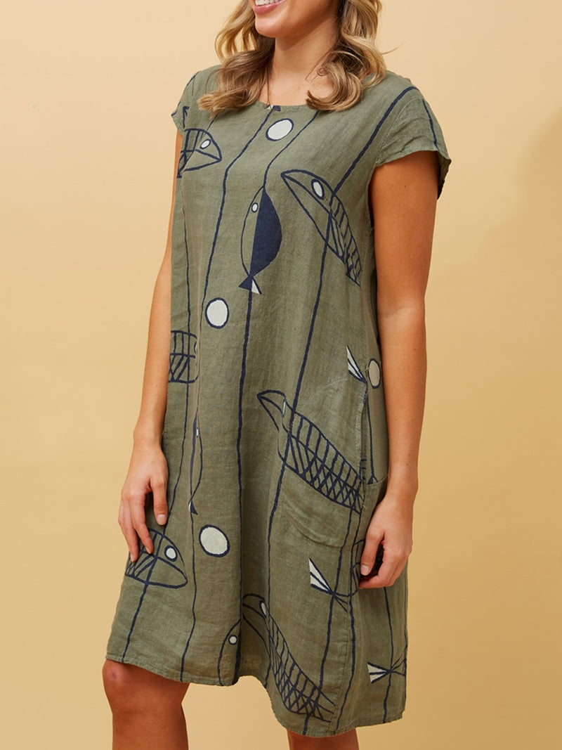 BOTTEGA MODA FISH PRINT LINEN DRESS