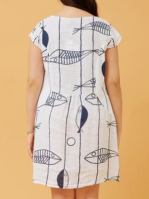 BOTTEGA MODA FISH PRINT LINEN DRESS