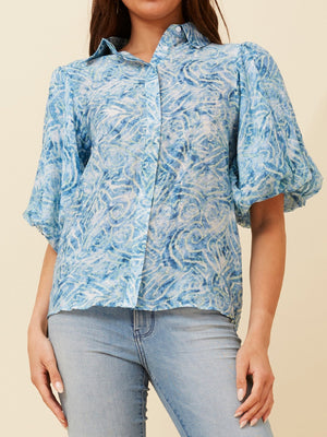 SHORT PUFF SLEEVE BUTTON BLOUSE B