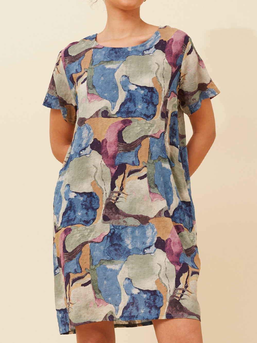 CAROLINE K MORGAN SHORT SLEEVE PRINTED DRESS