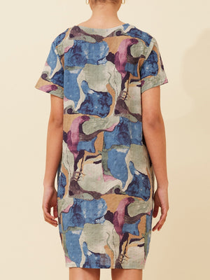 CAROLINE K MORGAN SHORT SLEEVE PRINTED DRESS