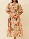 CAROLINE K MORGAN PRINTED MIDI DRESS