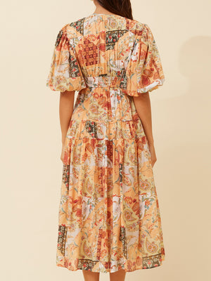 CAROLINE K MORGAN PRINTED MIDI DRESS