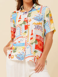 CAROLINE K MORGAN SHORT SLEEVE PRINT SHIRT