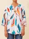 BOTTEGA MODA 3/4 ROLL UP SLEEVE PRINTED LINEN TOP