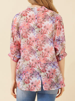 CAROLINE K MORGAN 3/4 SLEEVE PRINT SHIRT