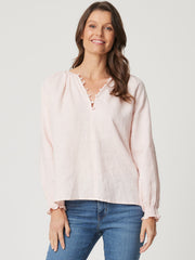 ENNI LINEN PUFF SLEEVE BLOUSE