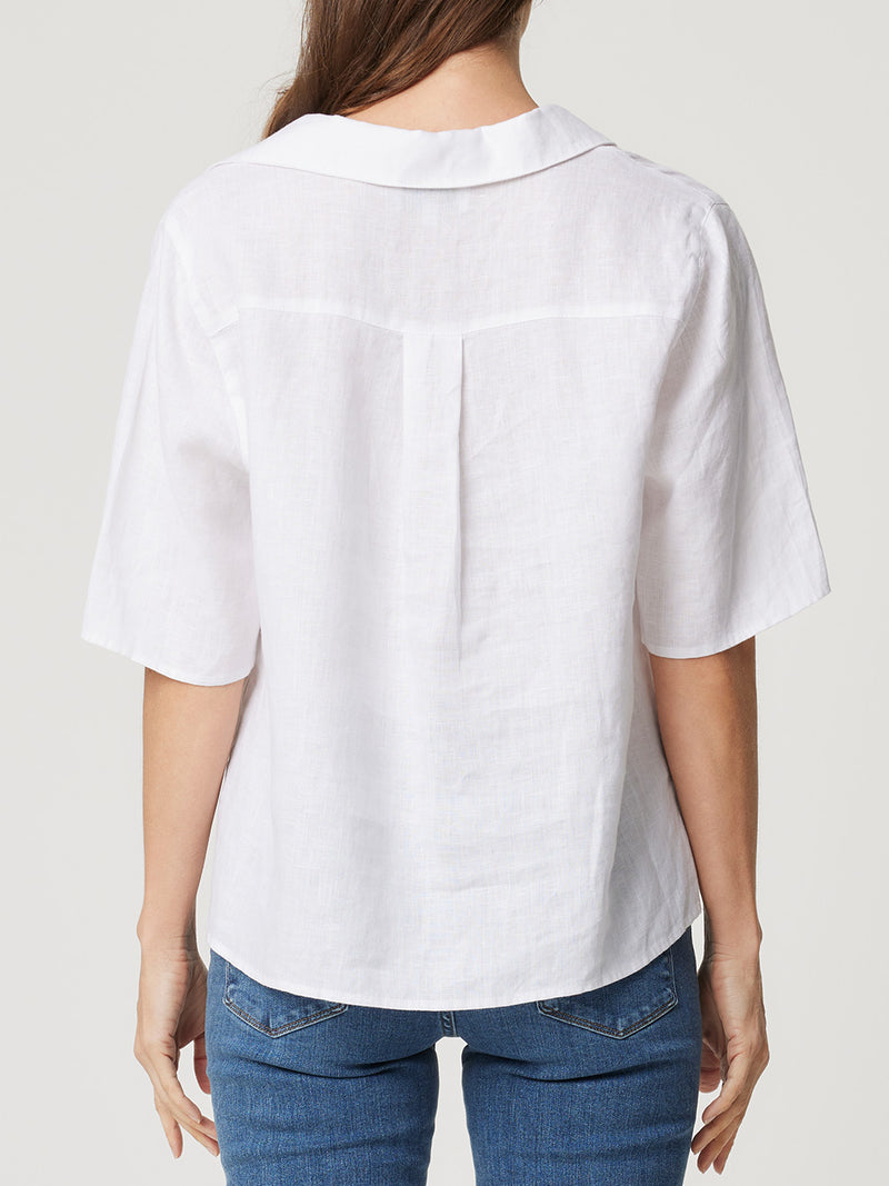 ENNI LINEN CROP COLLARED TOP