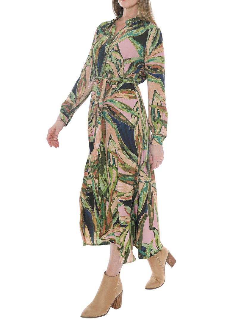 JUMP PAINTED LEAVES TIE WASIT DRESS