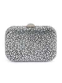 OLGA BERG CASEY HOT FIX ENCRUSTED CLUTCH