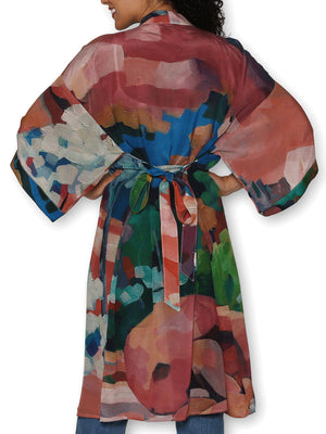 THE ARTISTS LABEL PINK GRANITE LONG SILK KIMONO